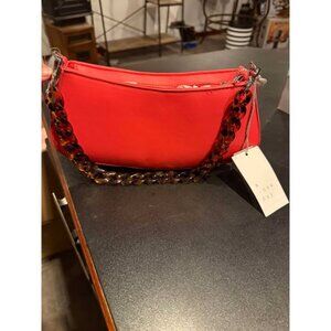 A New Day Red Shoulder Bag With Detachable Chain Strap & Zipper Closure